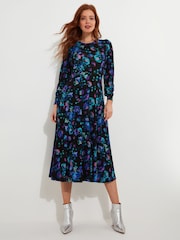 Joe Browns Blue Floral Midi Jersey Dress with Elasticated Cuffs - Image 2 of 7