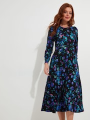 Joe Browns Blue Floral Midi Jersey Dress with Elasticated Cuffs - Image 3 of 7