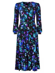 Joe Browns Blue Floral Midi Jersey Dress with Elasticated Cuffs - Image 7 of 7