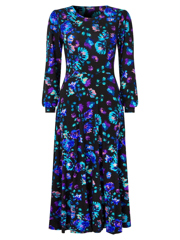 Joe Browns Blue Floral Midi Jersey Dress with Elasticated Cuffs - Image 7 of 7