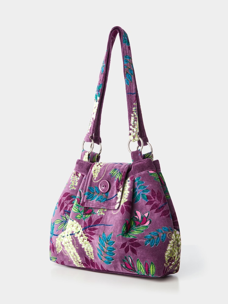 Joe Browns Purple Vintage Botanical Velvet Shoulder Bag with Recycled Lining - Image 2 of 3