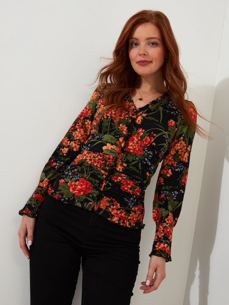 Joe Browns Black Vintage Floral Printed Lettuce Edge Blouse - Image 1 of 5 Joe Browns Black Vintage Floral Printed Lettuce Edge Blouse - Image 1 of 5