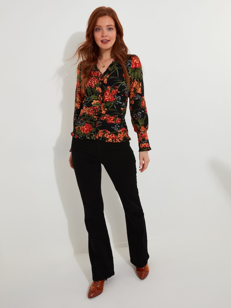 Joe Browns Black Vintage Floral Printed Lettuce Edge Blouse - Image 2 of 5 Joe Browns Black Vintage Floral Printed Lettuce Edge Blouse - Image 2 of 5