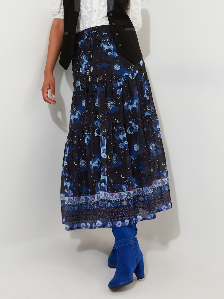 Joe Browns Black Vintage Celestial Printed Layered Maxi Skirt - Image 1 of 5 Joe Browns Black Vintage Celestial Printed Layered Maxi Skirt - Image 1 of 5