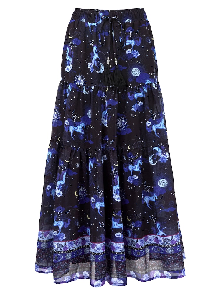 Joe Browns Black Vintage Celestial Printed Layered Maxi Skirt - Image 5 of 5 Joe Browns Black Vintage Celestial Printed Layered Maxi Skirt - Image 5 of 5