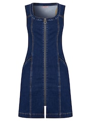 Joe Browns Blue Mini Retro Zip Front Stretch Denim Pinafore Dress - Image 6 of 6