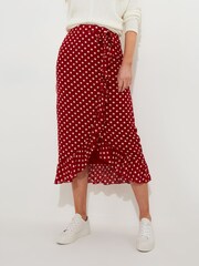 Joe Browns Red Retro Polka Dot Frill Wrap Style Maxi Skirt - Image 1 of 8