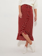 Joe Browns Red Retro Polka Dot Frill Wrap Style Maxi Skirt - Image 3 of 8