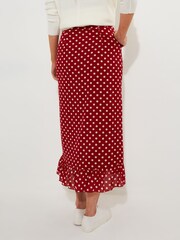 Joe Browns Red Retro Polka Dot Frill Wrap Style Maxi Skirt - Image 4 of 8