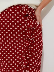 Joe Browns Red Retro Polka Dot Frill Wrap Style Maxi Skirt - Image 5 of 8