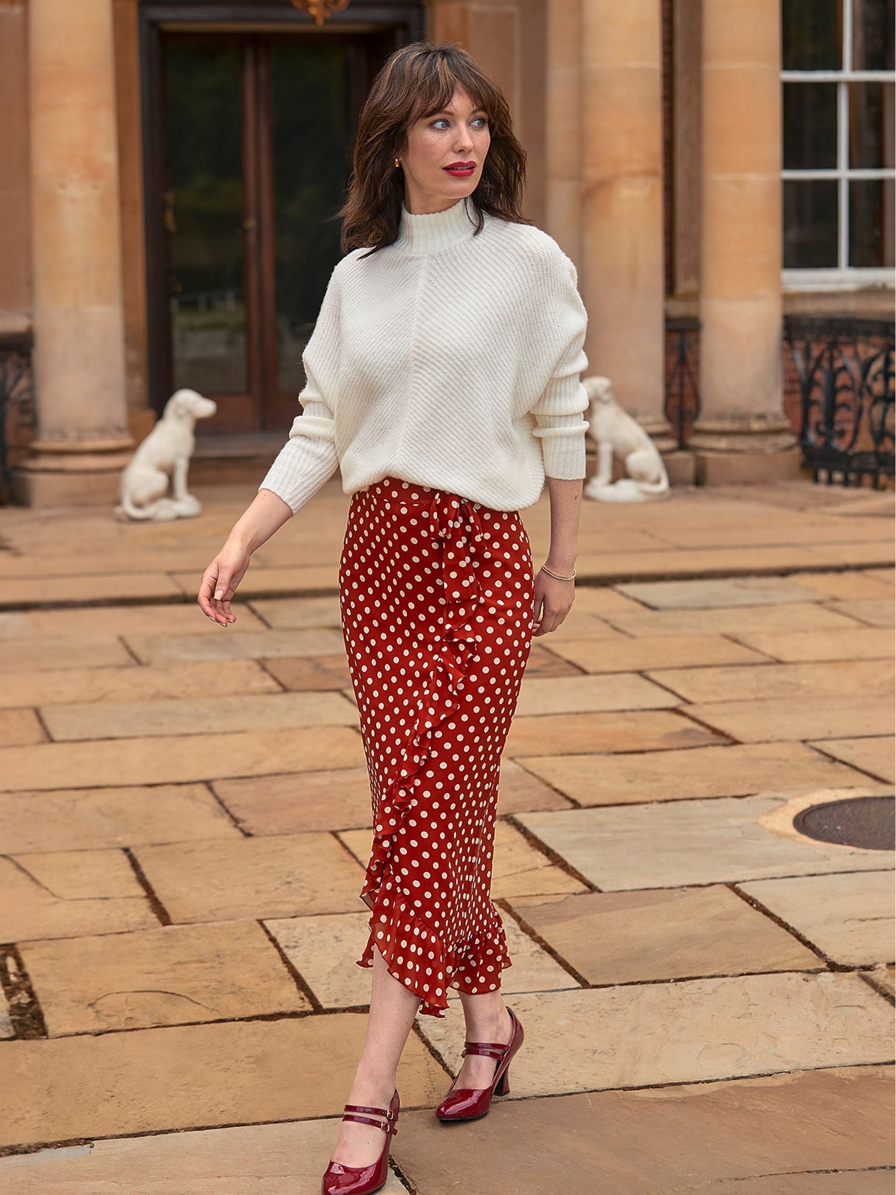 Red sweater polka dot skirt on sale