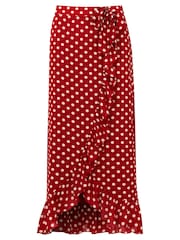 Joe Browns Red Retro Polka Dot Frill Wrap Style Maxi Skirt - Image 7 of 8