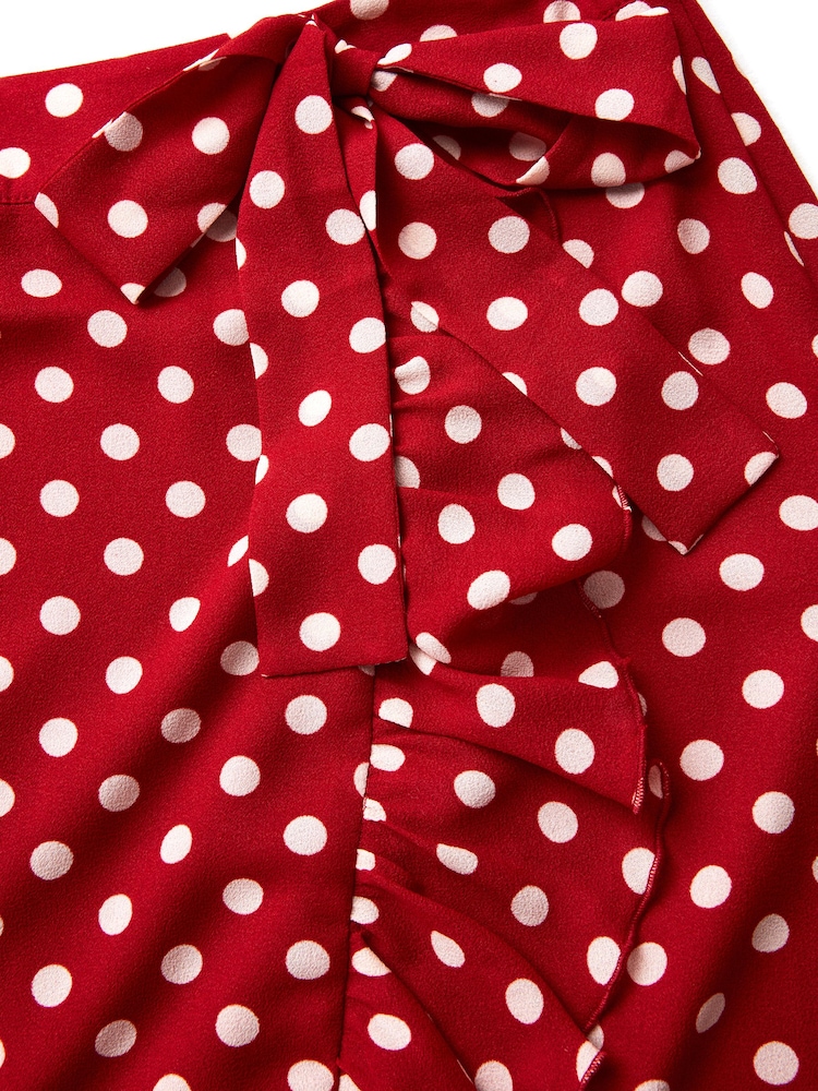 Joe Browns Red Retro Polka Dot Frill Wrap Style Maxi Skirt - Image 8 of 8