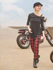 Joe Browns Red Tartan Check Zip Detail Skinny Trousers - Image 1 of 9