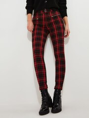 Joe Browns Red Tartan Check Zip Detail Skinny Trousers - Image 3 of 9