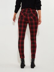 Joe Browns Red Tartan Check Zip Detail Skinny Trousers - Image 4 of 9