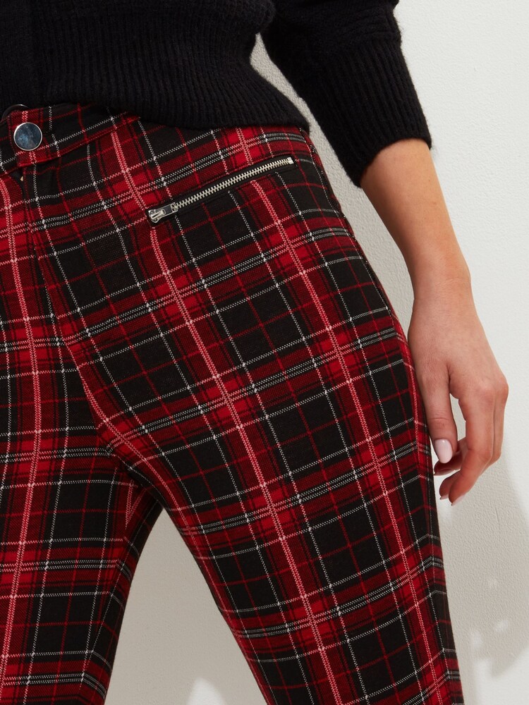 Joe Browns Red Tartan Check Zip Detail Skinny Trousers - Image 5 of 9