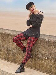 Joe Browns Red Tartan Check Zip Detail Skinny Trousers - Image 6 of 9