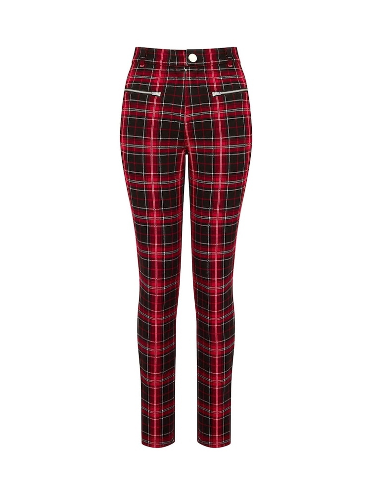 Joe Browns Red Tartan Check Zip Detail Skinny Trousers - Image 9 of 9