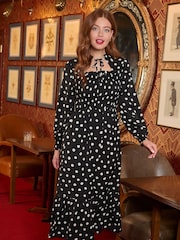 Joe Browns Retro gepunktetes Midikleid mit Nackenbändern, Schwarz-Monochrom - Bild 1 von 9