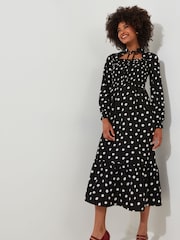 Joe Browns Retro gepunktetes Midikleid mit Nackenbändern, Schwarz-Monochrom - Bild 4 von 9