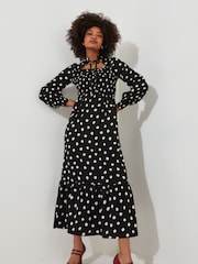 Joe Browns Retro gepunktetes Midikleid mit Nackenbändern, Schwarz-Monochrom - Bild 5 von 9