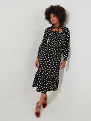 Joe Browns Retro gepunktetes Midikleid mit Nackenbändern, Schwarz-Monochrom - Bild 6 von 9