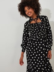 Joe Browns Retro gepunktetes Midikleid mit Nackenbändern, Schwarz-Monochrom - Bild 7 von 9