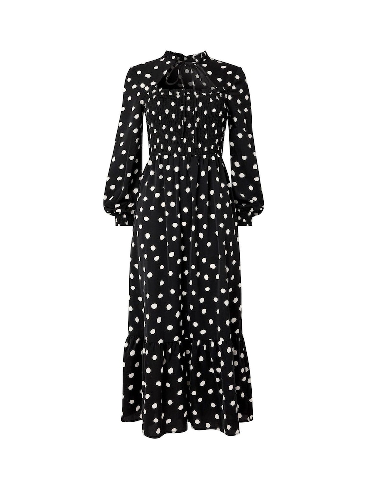 Joe Browns Retro gepunktetes Midikleid mit Nackenbändern, Schwarz-Monochrom - Bild 9 von 9