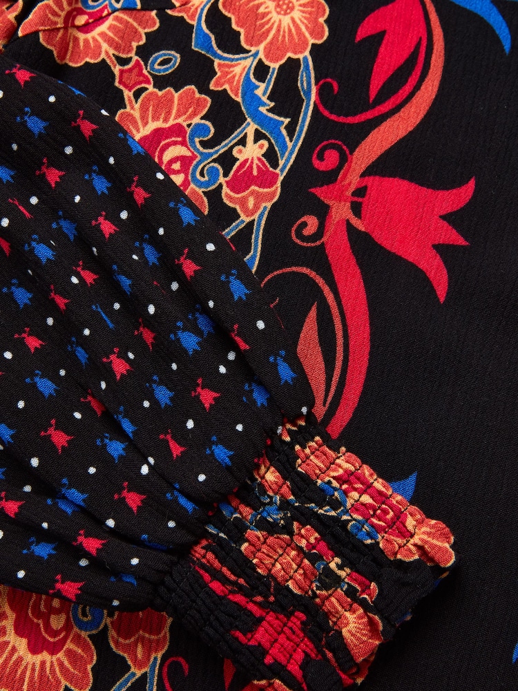 Joe Browns Black Contrast Print Long Sleeve Crinkle Mini Tunic Dress - Image 5 of 5