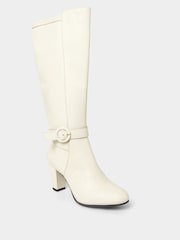 Joe Browns White Buckle Detail Leather Knee High Heeled Boots - Image 4 of 6