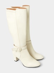 Joe Browns White Buckle Detail Leather Knee High Heeled Boots - Image 5 of 6