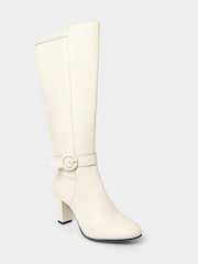 Joe Browns White Buckle Detail Leather Knee High Heeled Boots - Image 6 of 6