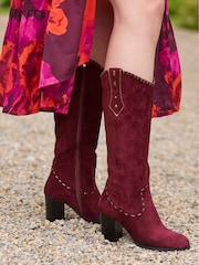 Joe Browns Red Western Whip Stitch Detail Long Boots - Image 2 of 6