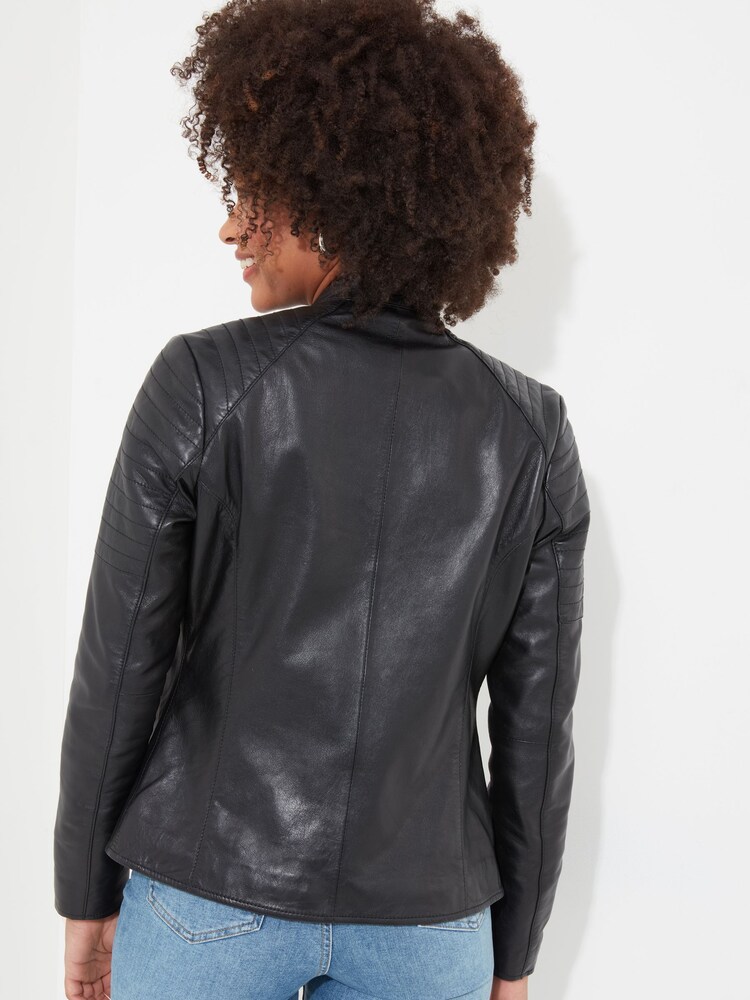 Joe Browns Black Classic Quilted Sleeve Leather Biker Jacket - Image 4 of 6