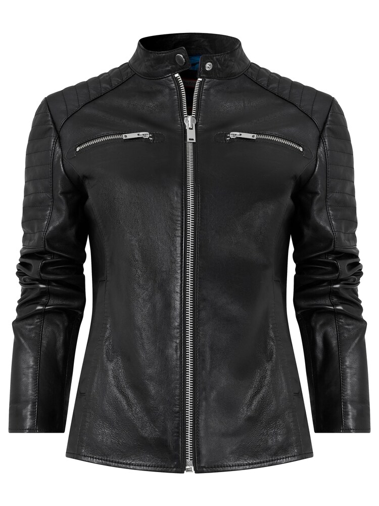 Joe Browns Black Classic Quilted Sleeve Leather Biker Jacket - Image 6 of 6
