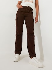 Joe Browns Brown Woven Multipocket Chocolate Cargo 100% Cotton Trousers - Image 1 of 8