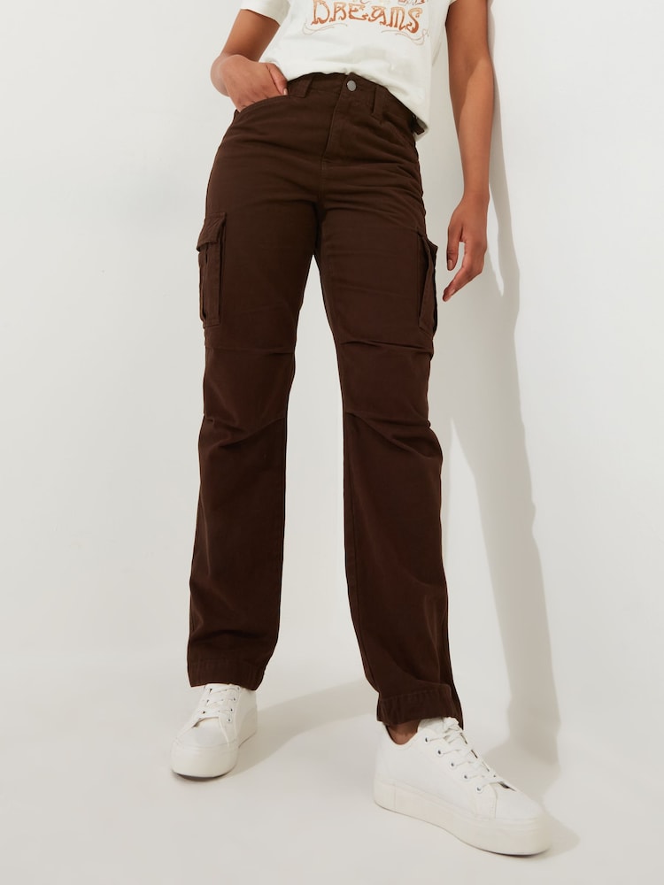 Joe Browns Brown Woven Multipocket Chocolate Cargo 100% Cotton Trousers - Image 1 of 8