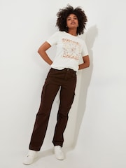 Joe Browns Brown Woven Multipocket Chocolate Cargo 100% Cotton Trousers - Image 2 of 8