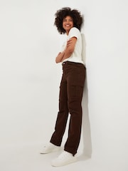 Joe Browns Brown Woven Multipocket Chocolate Cargo 100% Cotton Trousers - Image 3 of 8