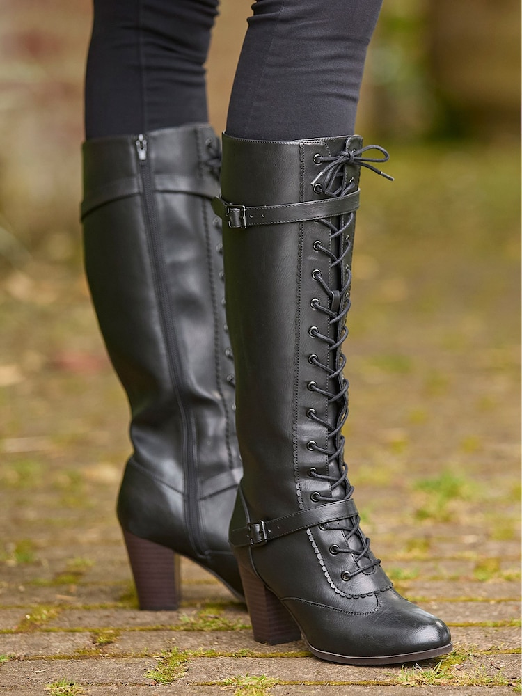 Joe Browns Black PU Tall Lace-Up Boots - Image 7 of 7