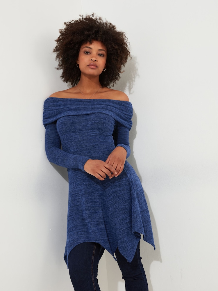 Joe Browns Blue Slim Fit Soft Jersey Bardot Jersey Tunic Top - Image 1 of 6