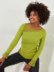 Joe Browns Green Retro Lace Insert Flared Sleeve Top - Image 1 of 5