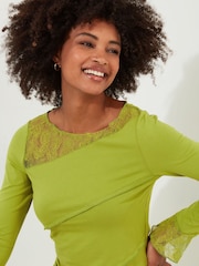 Joe Browns Green Retro Lace Insert Flared Sleeve Top - Image 3 of 5