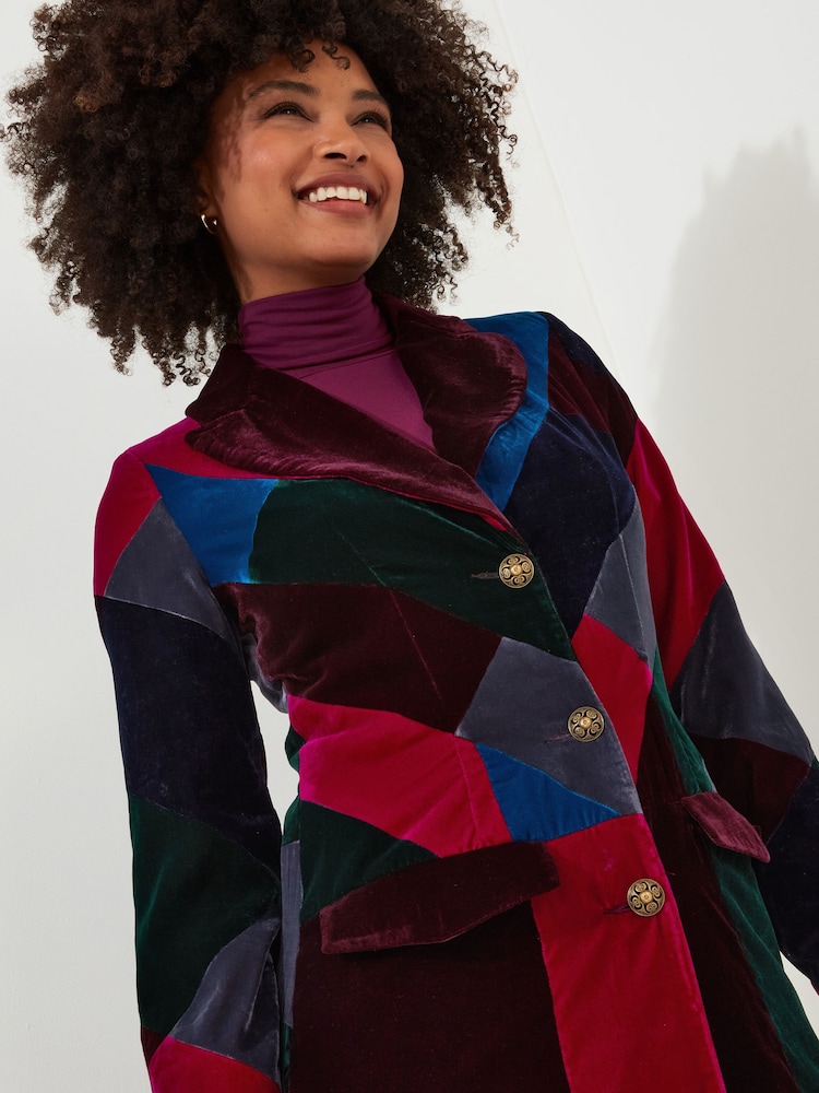 Joe Browns Purple Velvet Patchwork Maxi Coat - Image 2 of 5