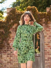 Joe Browns Frilly Floral Print High Neck Dress with Elasticated Waist - Image 2 of 7