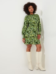 Joe Browns Frilly Floral Print High Neck Dress with Elasticated Waist - Image 3 of 7