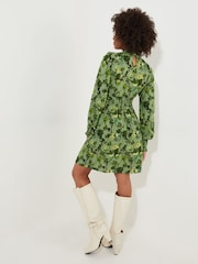 Joe Browns Frilly Floral Print High Neck Dress with Elasticated Waist - Image 4 of 7
