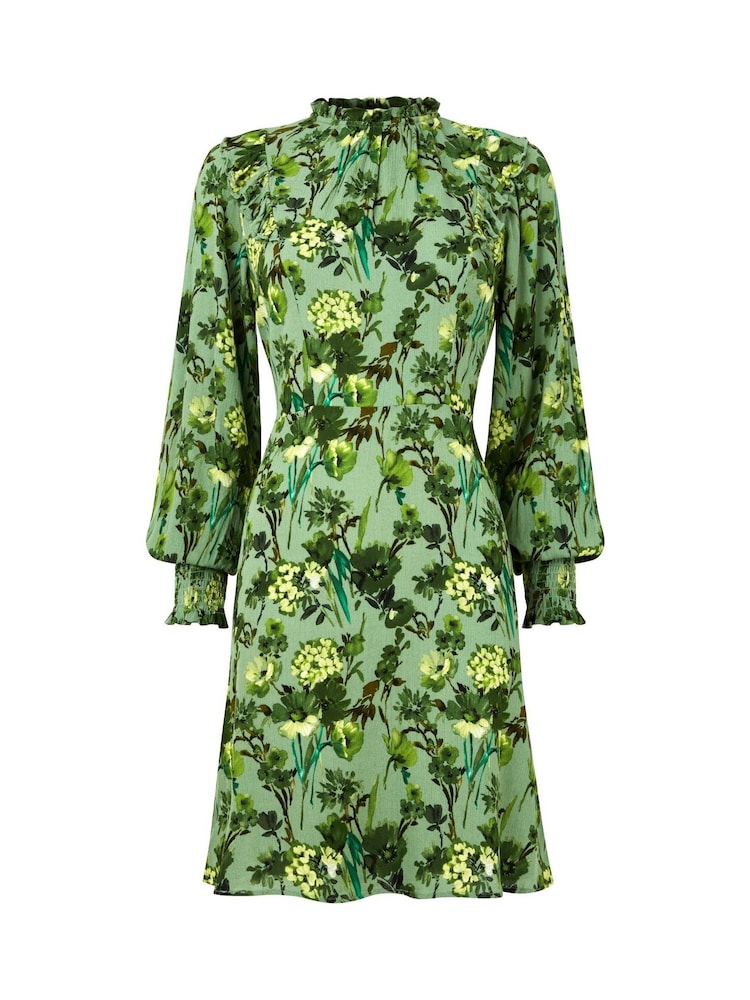 Joe Browns Frilly Floral Print High Neck Dress with Elasticated Waist - Image 7 of 7