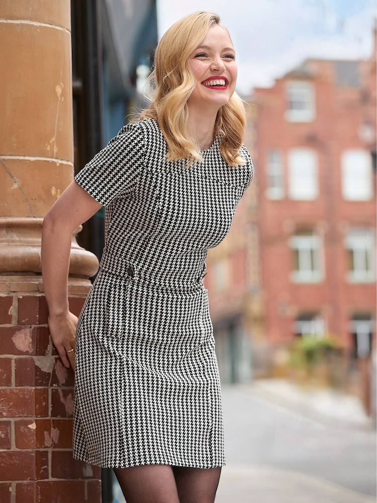 Joe Browns Black Retro High Neck Dogtooth Check Mini Dress - Image 1 of 7
